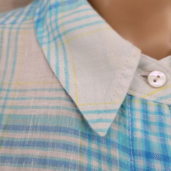 Lilly Pulitzer Linen Sea View Button Down Top Shirt Blue Beach Day Plaid Medium - Picture 4 of 13
